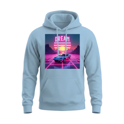 The Retro Futuristic Sunset Unisex Hoodie - Light Blue