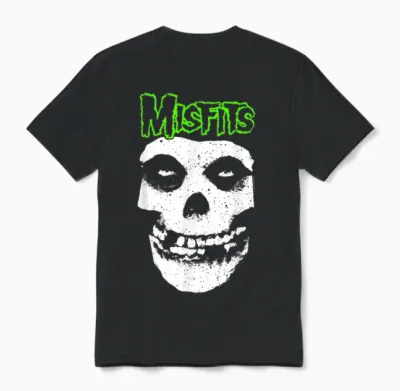 Misfits Green Skull Logo T-Shirt, Black Unisex T-Shirt - Black