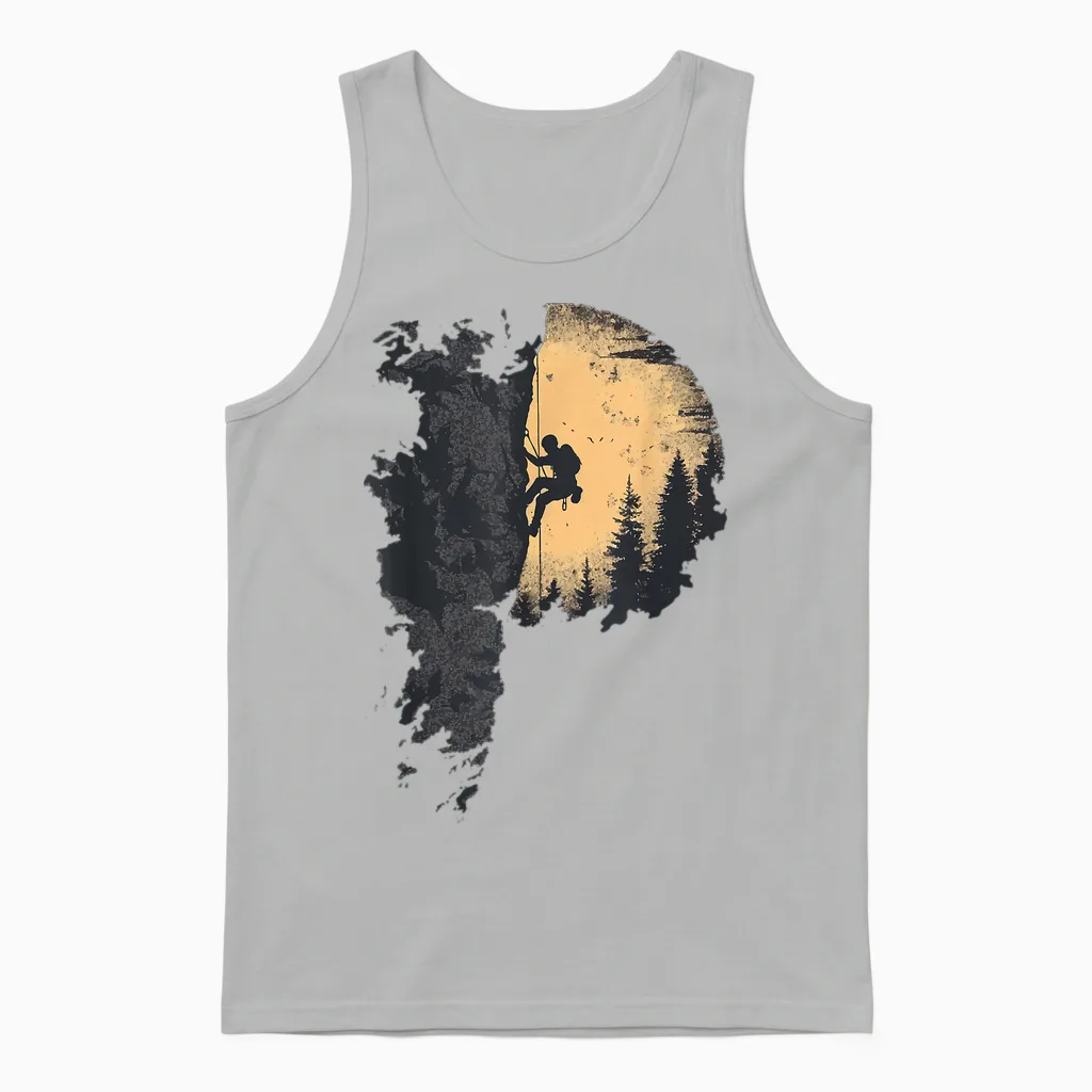 Climbing T-Shirt Mountain Climber Bouldern Gift Mountain T-Shirt, Black, S Unisex Tank Top in Ash