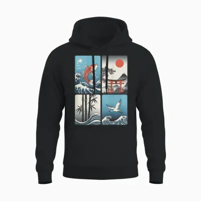 Japanischer Koi-Fisch, Die Große Welle Vor Kanagawa Kanji (rückseite) Unisex Hoodie - Black