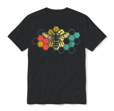 Bee Bee Honeycomb Retro Vintage Honey Gift Unisex T-Shirt - Black