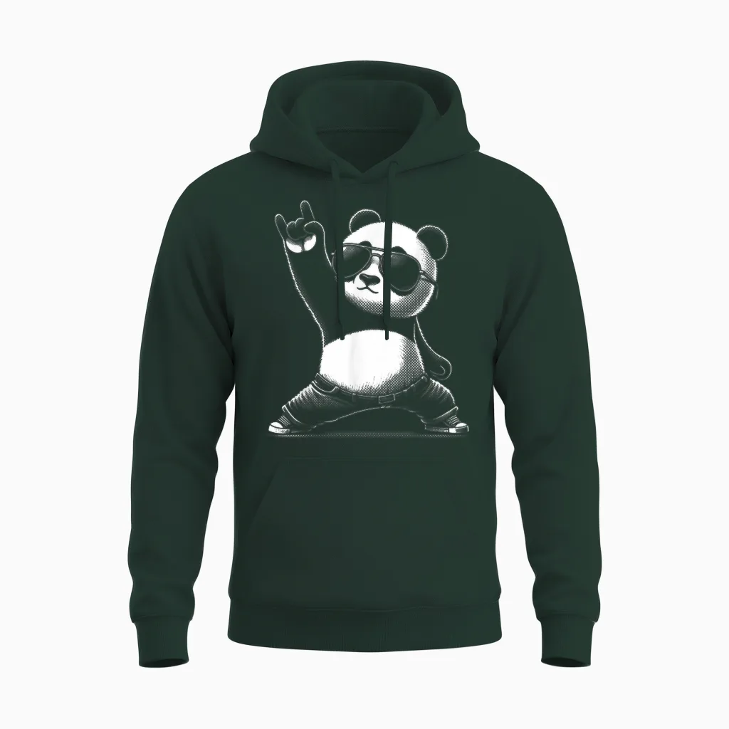Retro Panda Rock and Roll Musik Lustiger Panda Unisex Hoodie in Forest