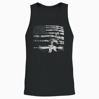 Gun for Men Women Machine Guns Usa Flag 2a Gifts Unisex Tank Top - Black