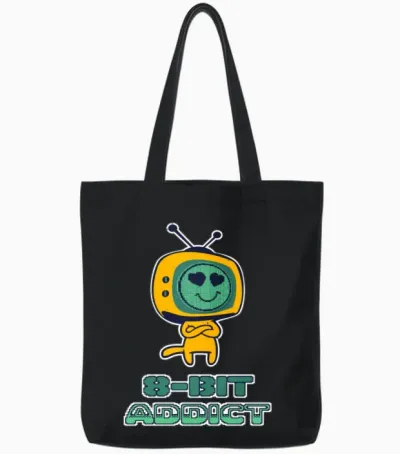 8 Bit Addict Retro Gaming Gamers Tote Bags - Black