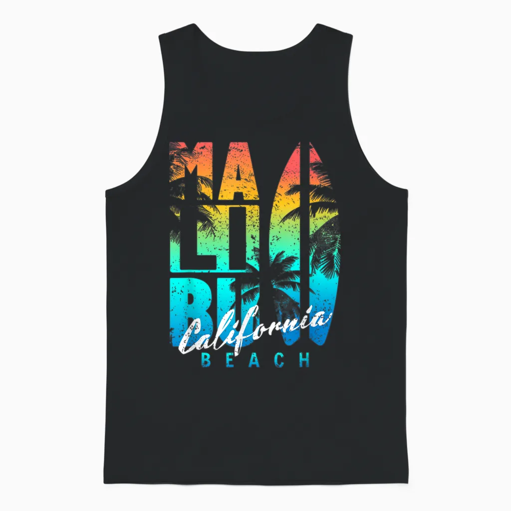 Malibu Beach California T-Shirt, Black, S Unisex Tank Top in Black