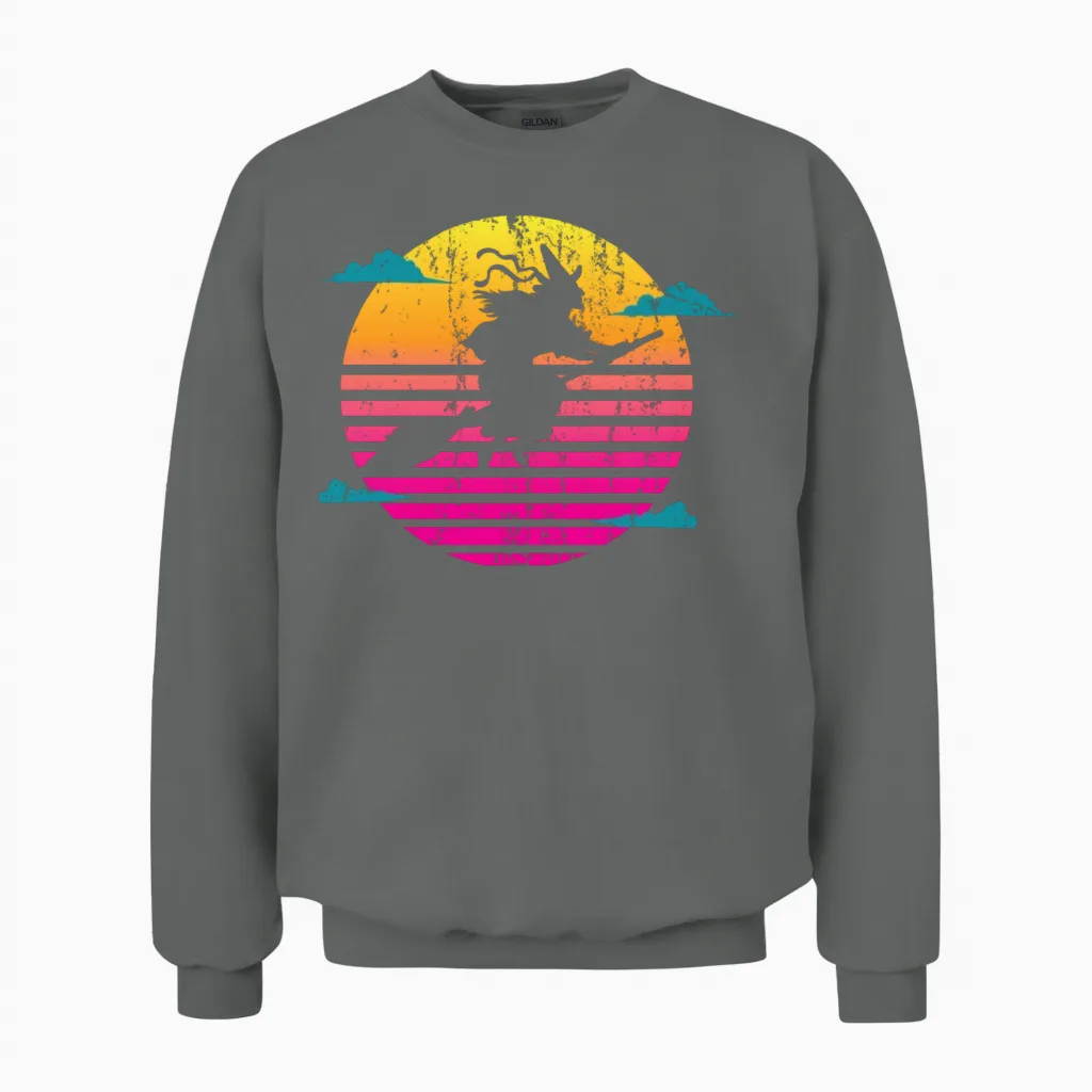 Retro Halloween Witch Unisex Sweatshirt in Graphite Heather