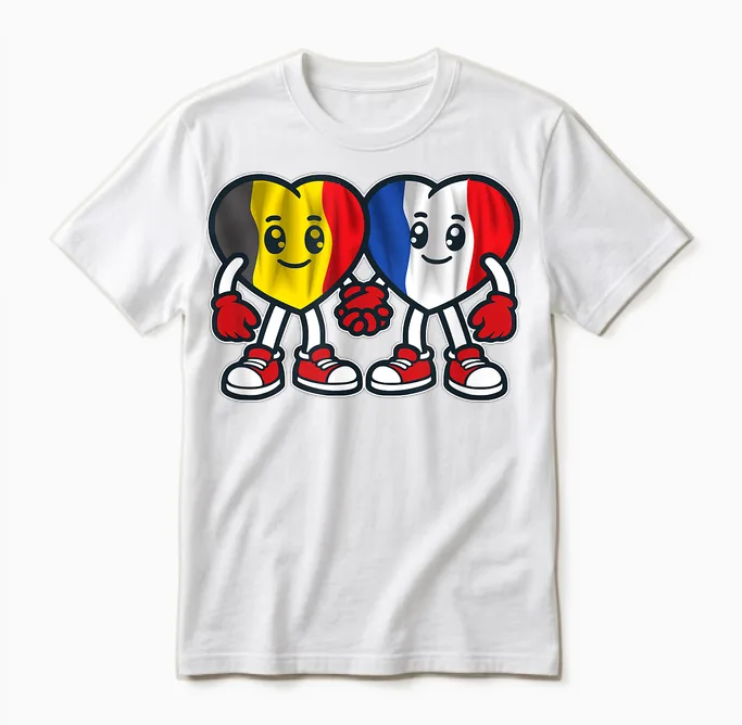 Hearts of Friendship France and Belgium Unisex T-Shirt in White