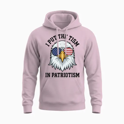 I Put the Tism in Patriotism Retro Eagle Usa Flag 4th July Unisex Hoodie - Light Pink
