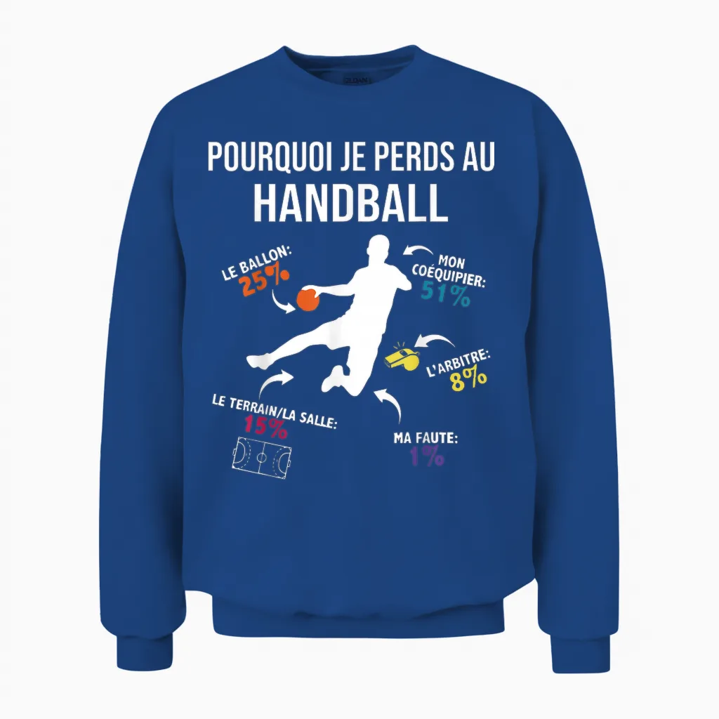 Why I Lose at Hand Handball Player Funny Handball Unisex Sweatshirt in Royal