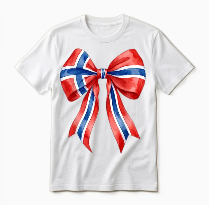 Norway Flag Coquette Bow Cute Norwegian Girl Unisex T-Shirt in White