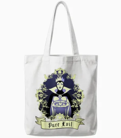 Portrait of the Evil Queen from Disney T-Shirt, Black, S Tote Bags - White