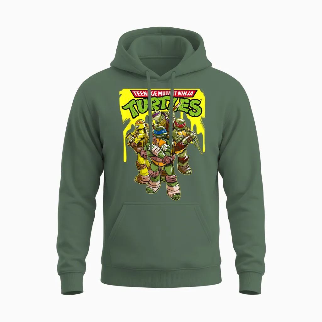 Tmnt Yellow Splatter Paint Unisex Hoodie in Military Green