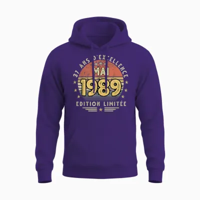 Mai 1989 Cadeau Anniversaire Mai 1989 37 Ans Homme Femme Unisex Hoodie - Purple