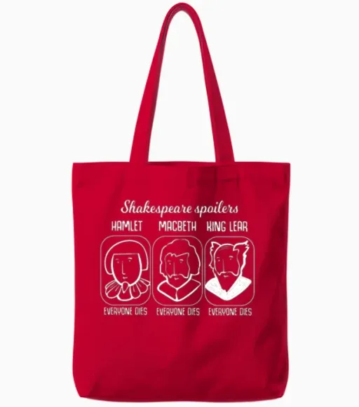Shakespeare Quote Hamlet Spoiler Teacher Gift Tote Bags in Red