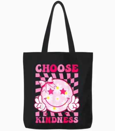 Choose Kindness Smile Face Groovy Be Kind Inspirational Tote Bags - Black