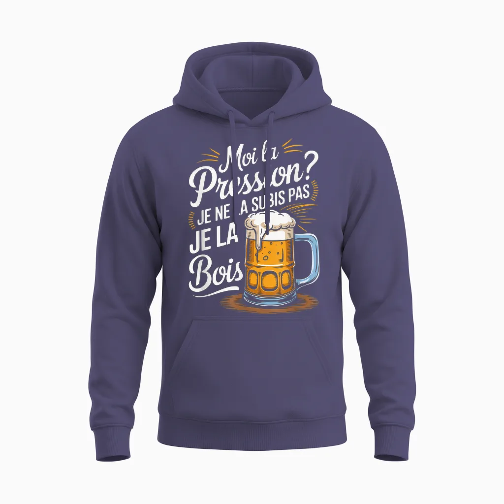 Moi La Pressure? Je Ne Suis Pas Je La Bois Humour Beer T-Shirt, Black, S Unisex Hoodie in Heather Sport Dark Navy