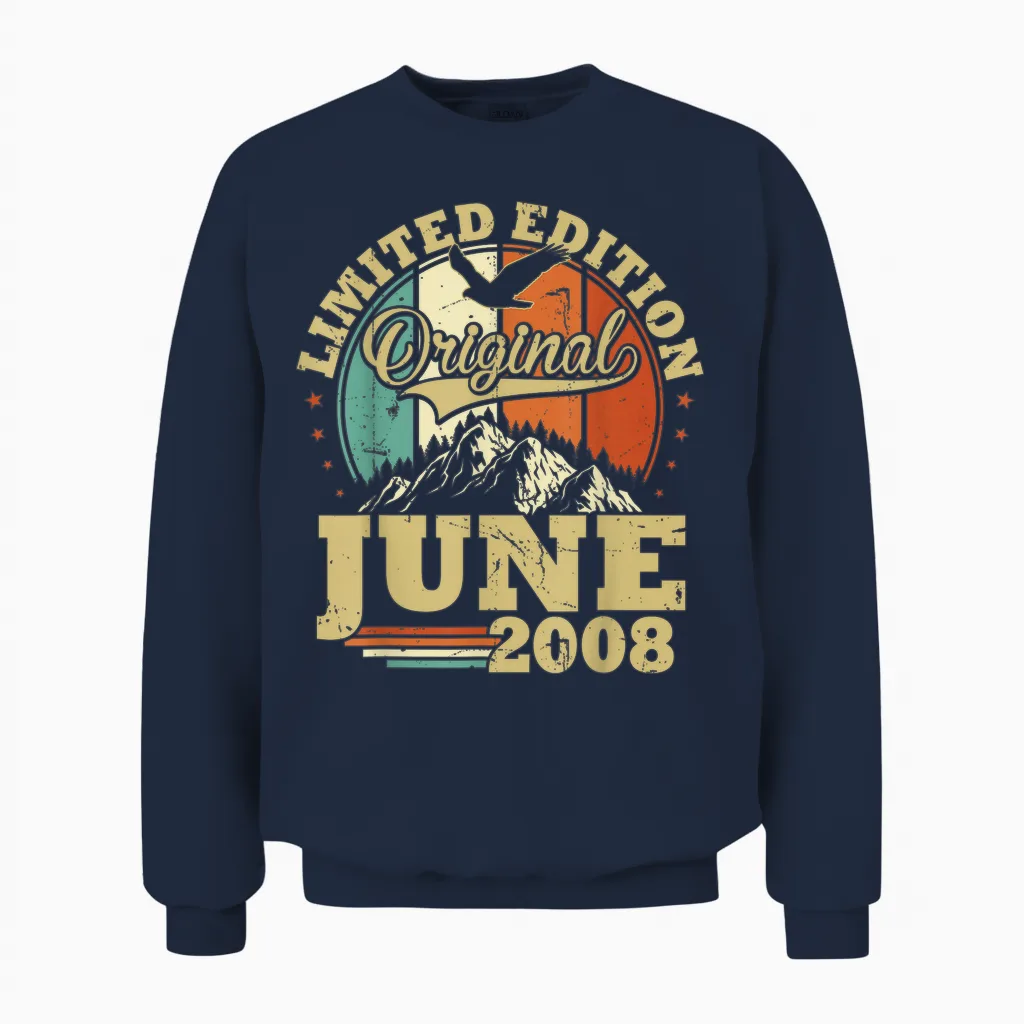 Cadeau Anniversaire 18 Ans Vintage Juin 2008 Garçons Filles Unisex Sweatshirt in Navy
