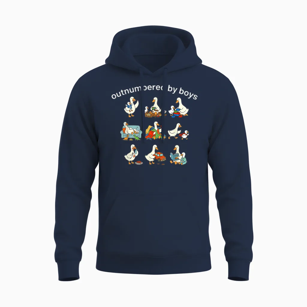 Outnumbered by Boys Unisex Hoodie in Navy