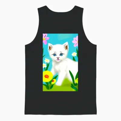 Cute White Kitten Unisex Tank Top - Black