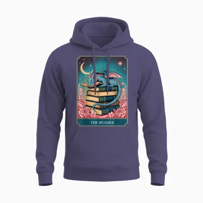 Tarot the Reader Mystic Book Dragon Moonlit Fantasy Art Unisex Hoodie - Heather Sport Dark Navy