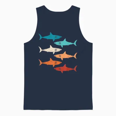 Retro Haifisch Hai Unterwasserlebewesen Ozean Damen Herren Unisex Tank Top - Navy