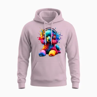 Colourful Splash Art Headphones Poodle Dog Toy Poodle Unisex Hoodie - Light Pink