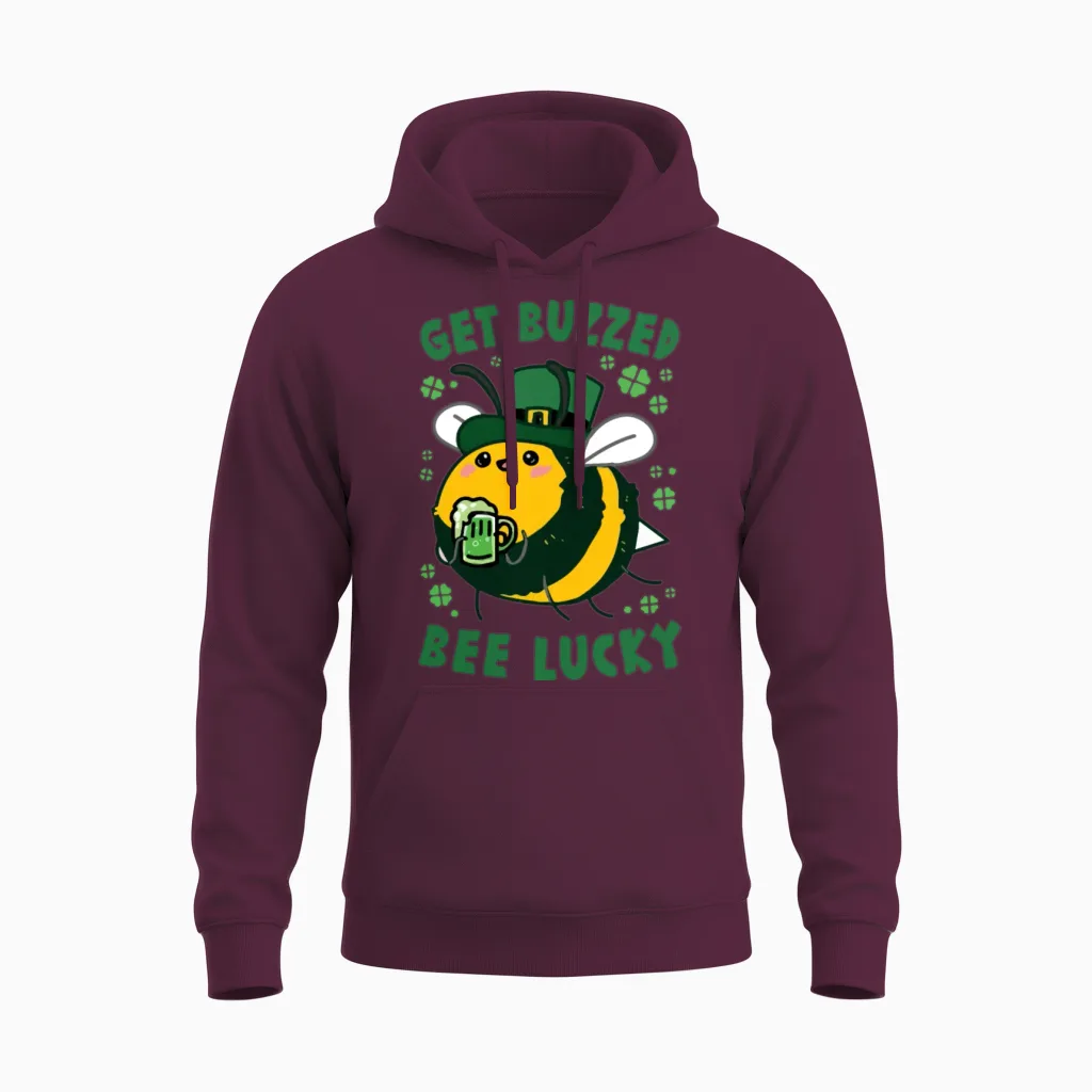 Get Buzzed Bee Lucky Unisex Hoodie in Maroon