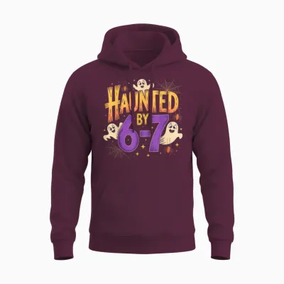 Haunted by 6-7 Halloween Ghosts and Spiders Design Unisex Hoodie - Maroon