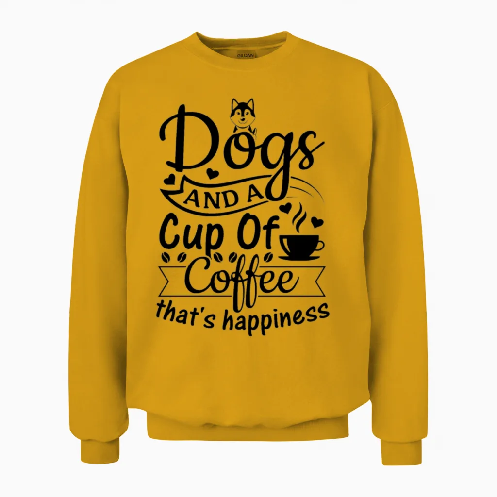 Dogs and a Cup of Tea That's Happiness - Dog Owner Unisex Sweatshirt in Gold