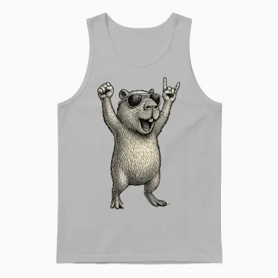Capybara Racoon Hard Rock Heavy Metal Capybara Unisex Tank Top - Ash