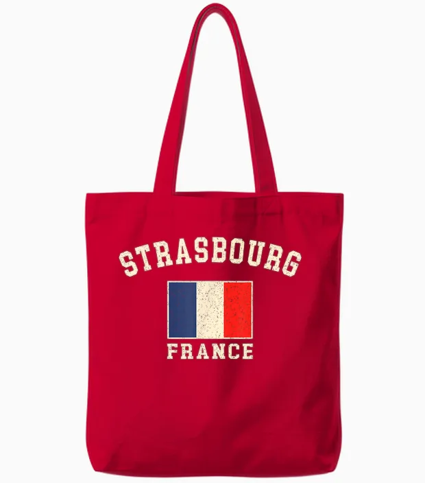 Vintage Straßburg Frankreich Französische Flagge Souvenir Retro Grafik Tote Bags in Red