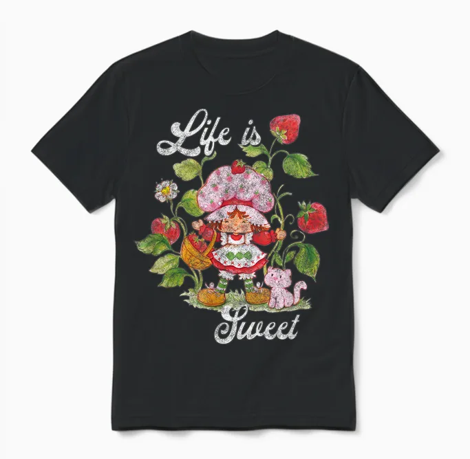 Strawberry Shortcake Life Is Sweet Vintage Berry Garden Unisex T-Shirt in Black