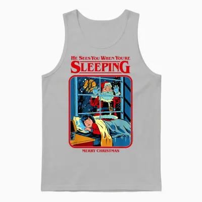 Steven Rhodes Santa Claus Sees You Retro Dark Humor Unisex Tank Top - Ash
