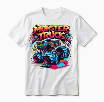 Monster Truck Retro Colorful Graffiti Toddlers Youth Adults Unisex T-Shirt - White