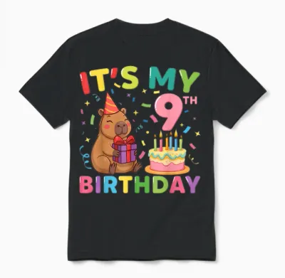 Es Ist Mein 9. Geburtstag Capybara, 9 Jahre, Junge, Mädchen, Cappy Bday Unisex T-Shirt - Black