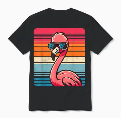 Cooler Retro Flamingo in Sonnenbrille 70er 80er 90er Lustiger Flamingo Unisex T-Shirt - Black