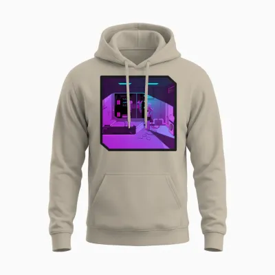 Anime Girl Retrowave Synthwave Outrun Aesthetics Unisex Hoodie - Sand