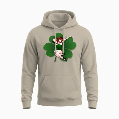 Lucky Pinup Girl St Patrick's Pin Up Shirts Unisex Hoodie - Sand