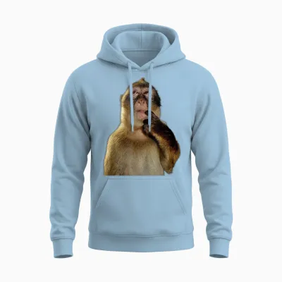 Thinking Monkey Meme Unisex Hoodie - Light Blue