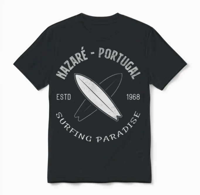 Nazare Surf Surfing Portugal Surfer Praia Do Norte Unisex T-Shirt in Black