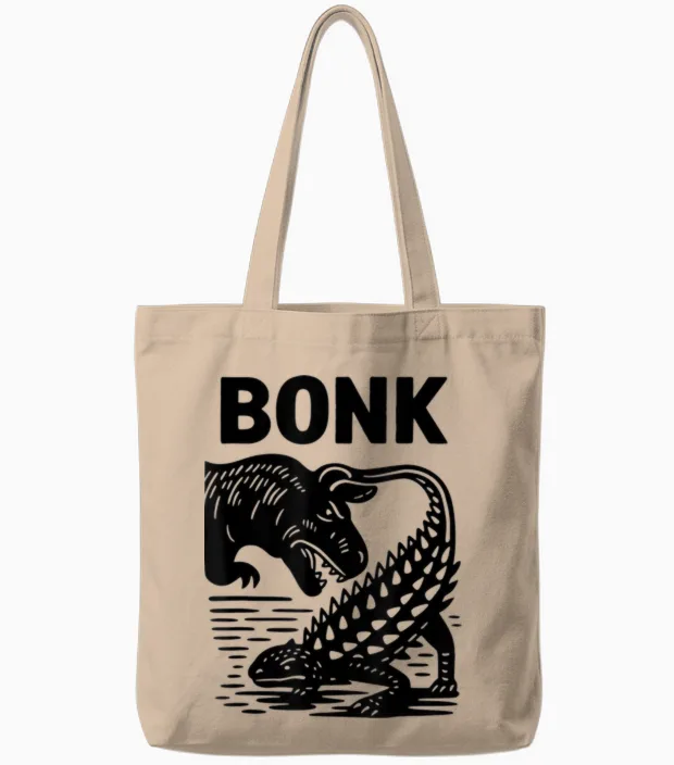 Funny Bonk Dinosaur Prehistoric Humour Ankylosaurus Dino Tote Bags in Natural