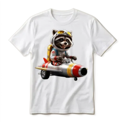 Retro Rocket Raccoon Roadtrip Unisex T-Shirt - White