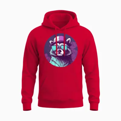 Retro Raccoon Lovers Design Unisex Hoodie - Red