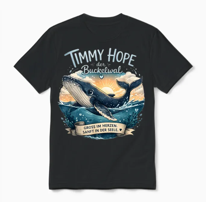 Timmy Hope Buckelwal Wal Meer Ozean Natur Design Unisex T-Shirt in Black