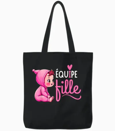 Gift Gender Reveal Team Girl Baby Shower Team Girl T-Shirt, Black, S Tote Bags - Black
