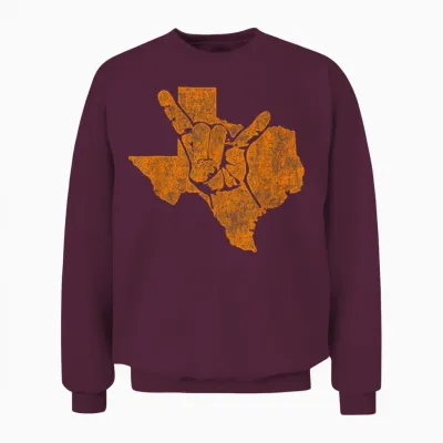 Texas Pride Hook 'em Distressed Men Women Unisex Sweatshirt - Maroon