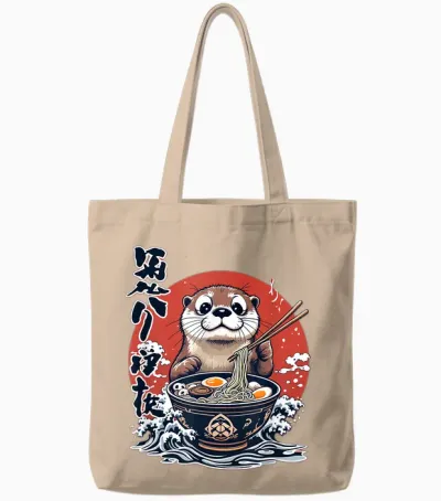 Kawaii Ramen Otter Cat Japan Y2k Manga Anime Tote Bags - Natural