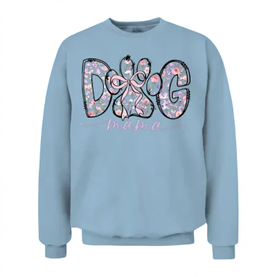 Floral Dog Mama – Cute Pastel Flowers & Bow Unisex Sweatshirt - Light Blue