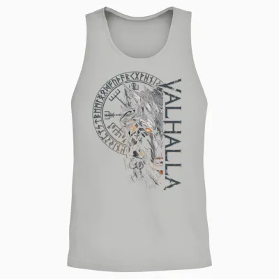 Walhalla Wolf Wolves Odins Runes Nordic Compass Viking T-Shirt, Black Unisex Tank Top - Ash