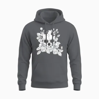 Black and White Flower Skull Unisex Hoodie - Charcoal